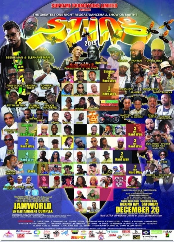 Jamaica reggae dancehall concert Sting line up 2015