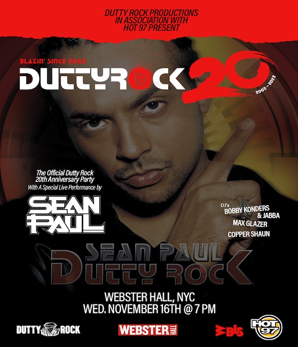 Dutty Rock 20 Anniversary Concert hot 97 Sean Paul november 12 2022 nyc flyer