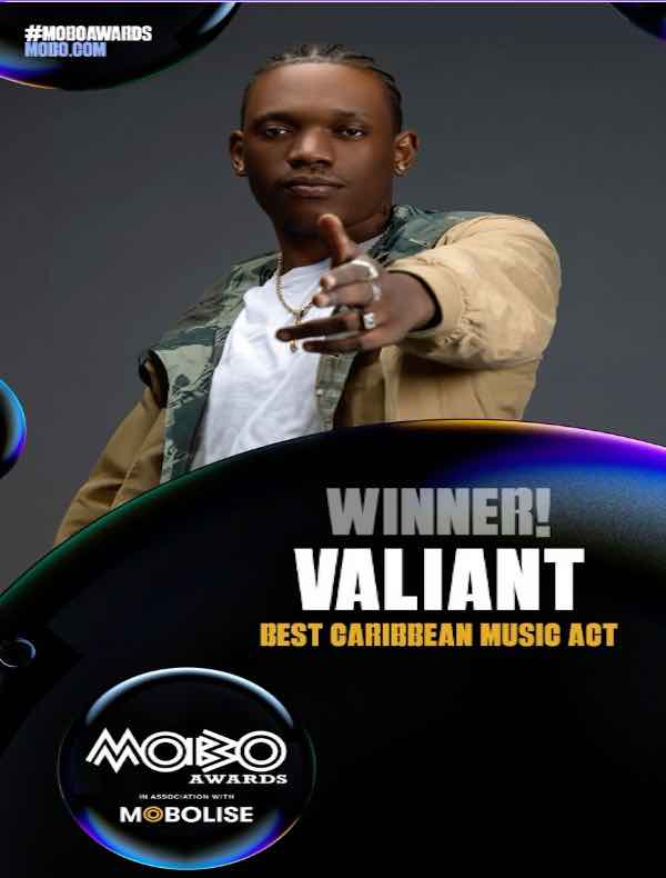 Jamaican artist Valiant Wins Best Caribbean Music Act MOBO AWARDS 2024
