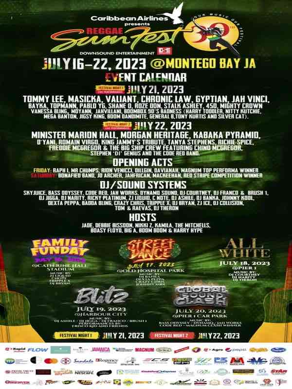 reggae sumfest line up and events july 16 july 22 2023 montegobay jamaica